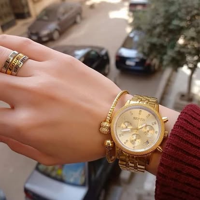 SEIFCO Classic Women’s Stainless Steel Quartz Watch with Gold Dial and Gold Bracelet - الصورة 3