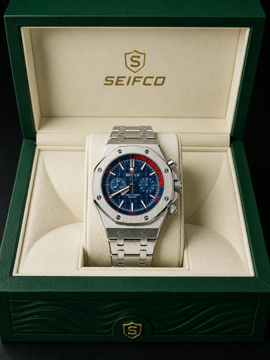 SEIFCO Sport Men’s Stainless Steel Quartz Watch with Textured Blue Dial and Silver Bracelet - الصورة 2