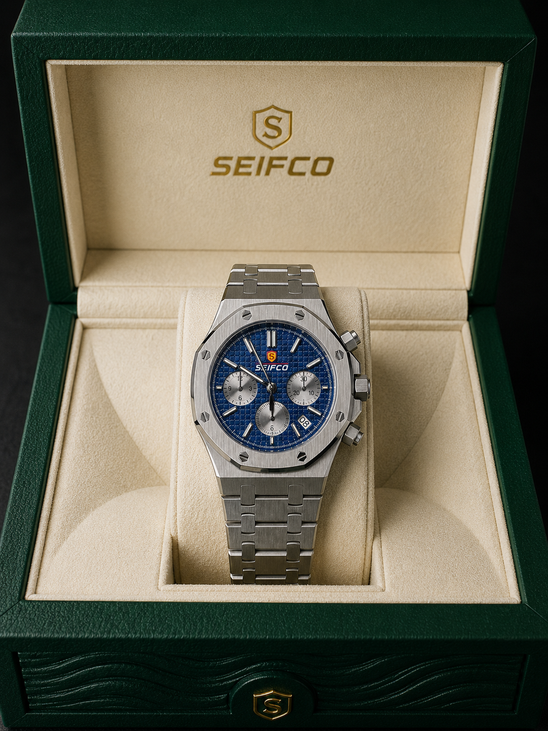 SEIFCO Sport Men’s Stainless Steel Quartz Watch with Textured Blue Dial and Silver Bracelet - الصورة 3