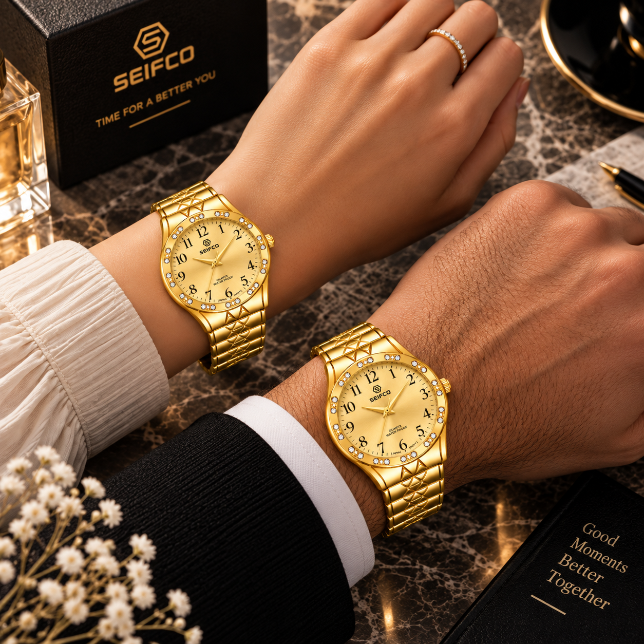 SEIFCO Classic Unisex Stainless Steel Watch with Gold Dial and Gold Bracelet - Image 3
