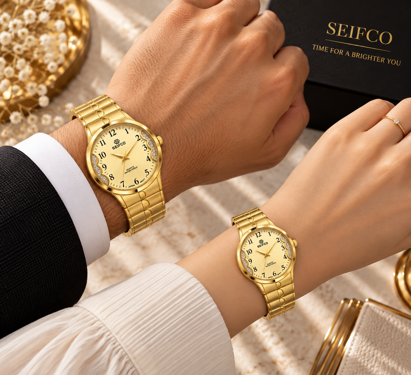Unisex Gold Watch with Gold Dial and Crystal Accents - الصورة 2
