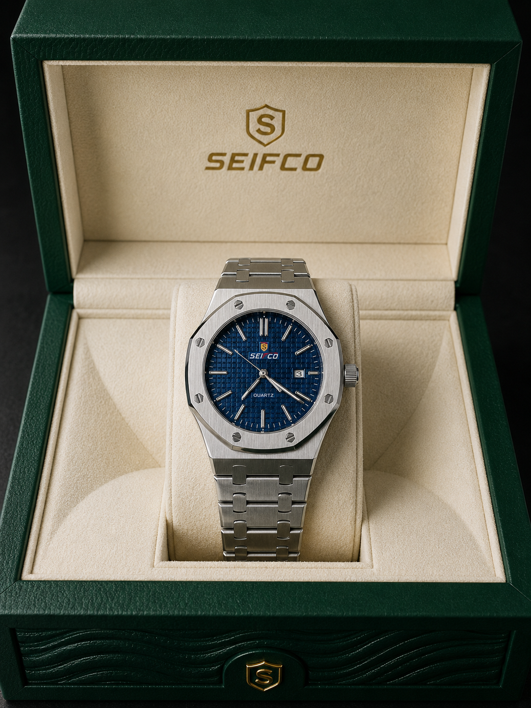 SEIFCO Sport Men’s Stainless Steel Quartz Watch with Textured Blue Dial and Silver Bracelet - الصورة 2