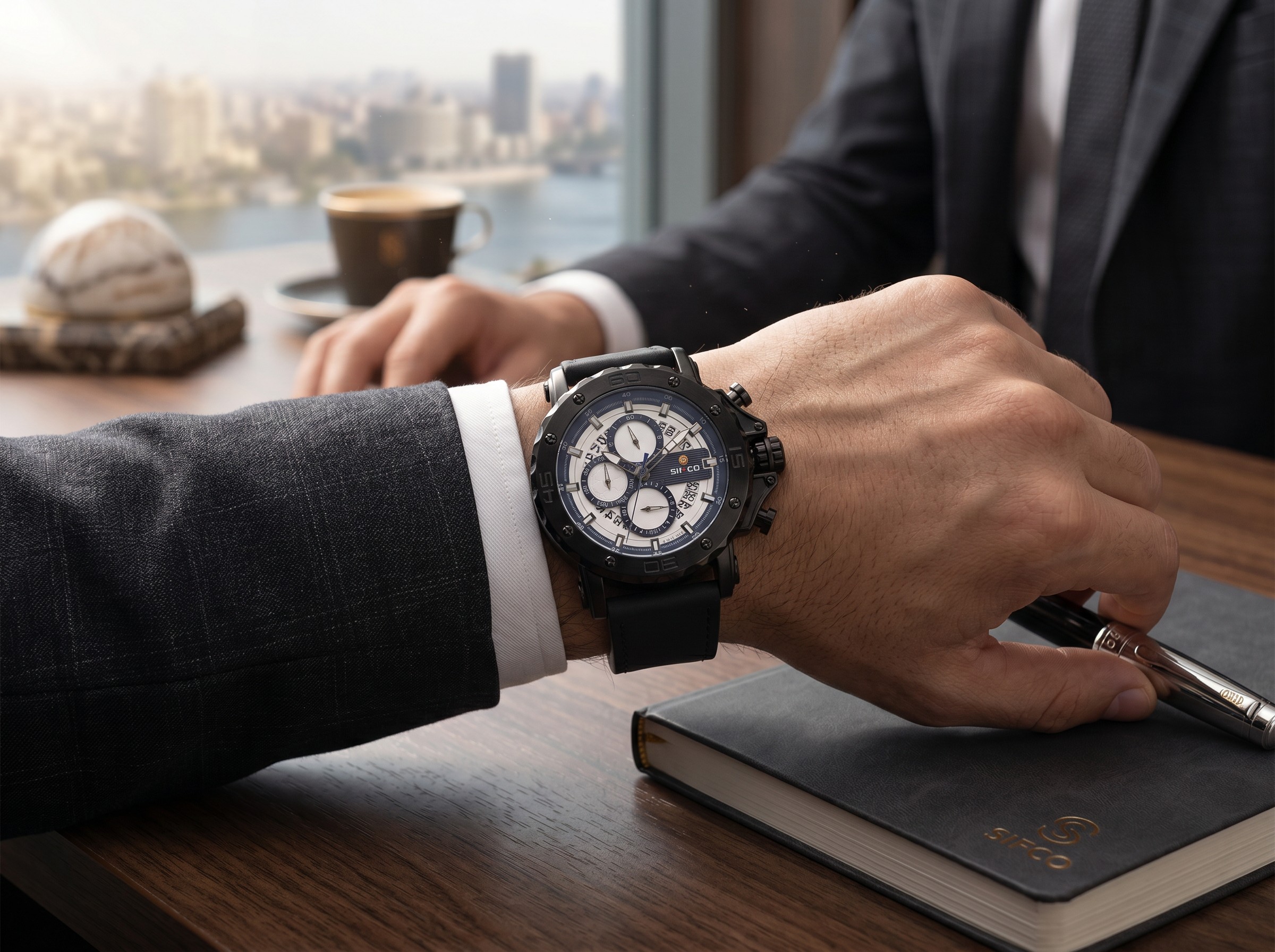 SEIFCO Sport Men’s Quartz Watch with White Multi-Dial and Black Leather Strap - الصورة 3