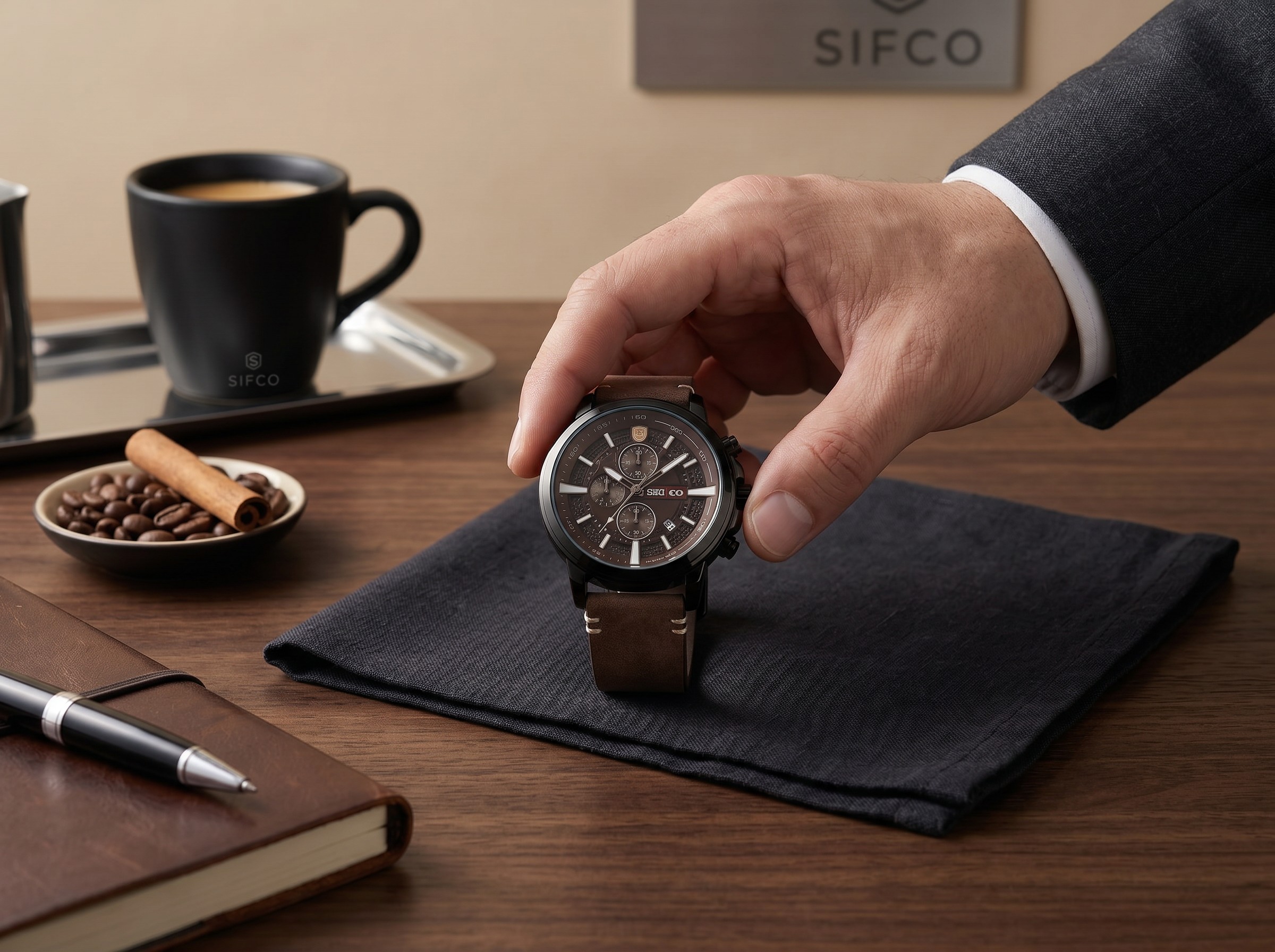 SEIFCO Sport Men’s Quartz Watch with Textured Brown Dial and Brown Leather Strap - الصورة 2