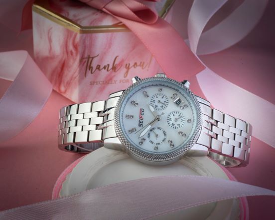 SEIFCO Classic Women’s Stainless Steel Quartz Watch with White Mother of Pearl Dial and Silver Bracelet - الصورة 3