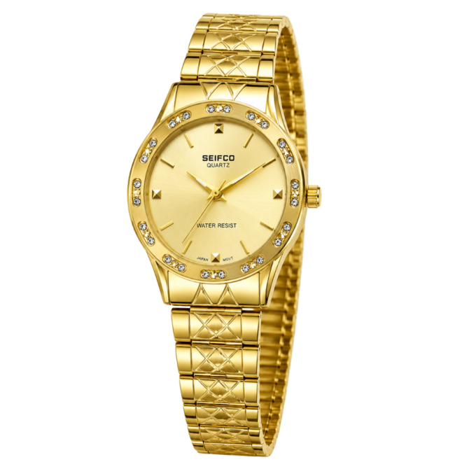 SEIFCO Classic Unisex Stainless Steel Watch with Gold Dial and Gold Bracelet