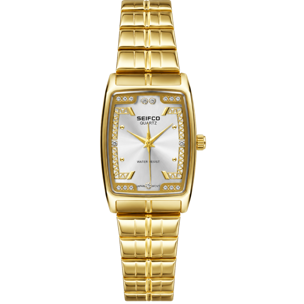 SEIFCO Classic Unisex Stainless Steel Watch with Silver Dial and Gold Bracelet