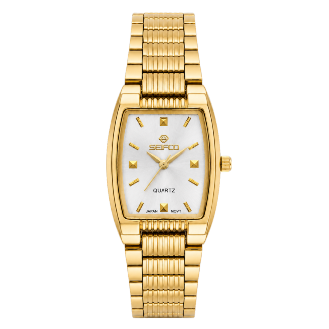 SEIFCO Classic Women’s Stainless Steel Quartz Watch with Silver Dial and Gold Bracelet