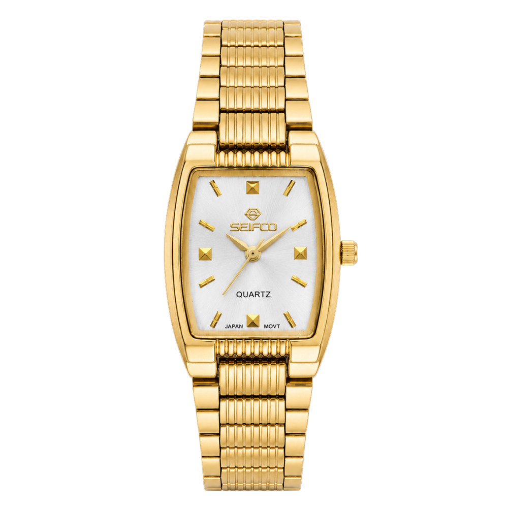 SEIFCO Classic Women’s Stainless Steel Quartz Watch with Silver Dial and Gold Bracelet
