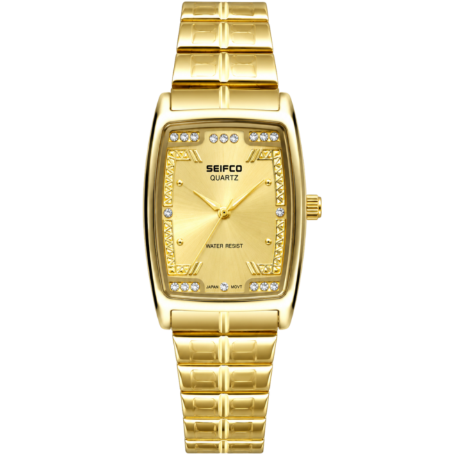 SEIFCO Classic Unisex Stainless Steel Watch with Gold Dial and Gold Bracelet