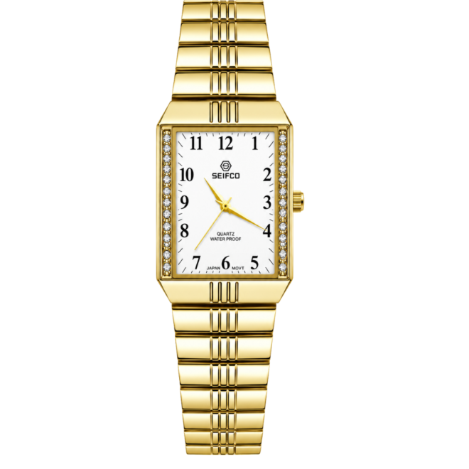 SEIFCO Classic Unisex Stainless Steel Watch with White Dial and Gold Bracelet