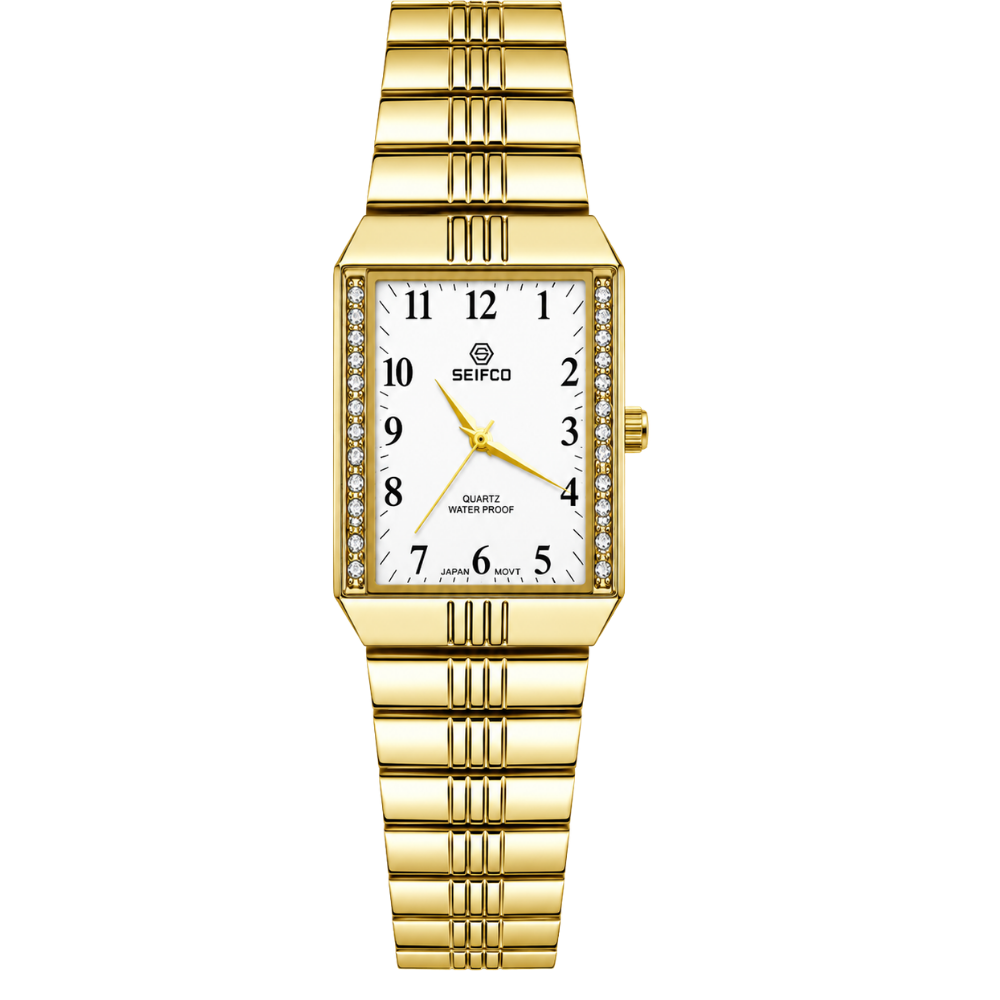 SEIFCO Classic Unisex Stainless Steel Watch with White Dial and Gold Bracelet