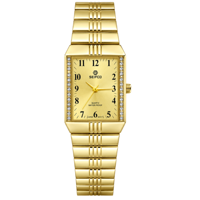 SEIFCO Classic Unisex Stainless Steel Watch with Gold Dial and Gold Bracelet