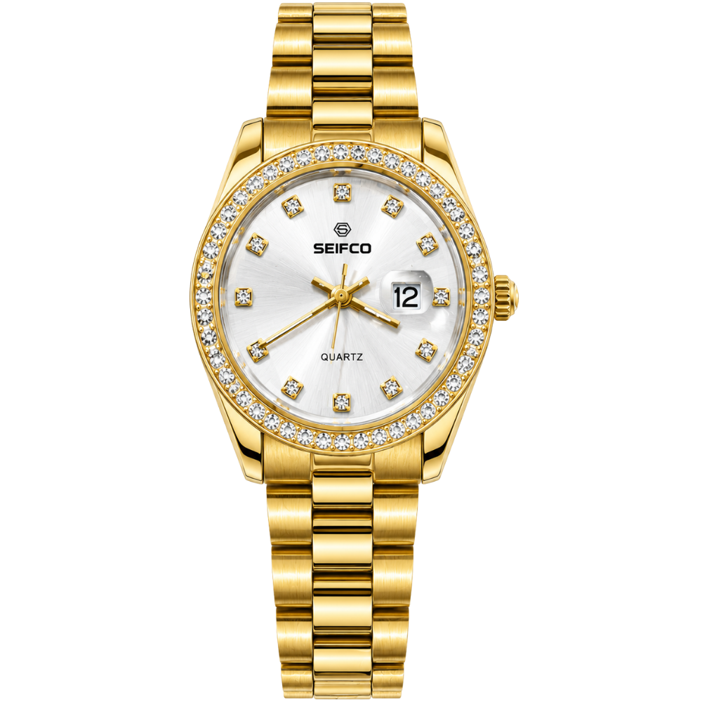 SEIFCO Classic Unisex Stainless Steel Watch with Silver Dial and Gold Bracelet