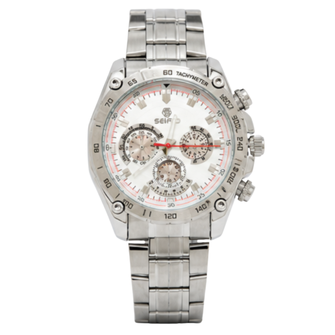 SEIFCO Classic Men’s Stainless Steel Quartz Watch with White Dial and Silver Bracelet
