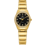 SEIFCO Classic Women’s Stainless Steel Quartz Watch with Black Dial and Gold Bracelet