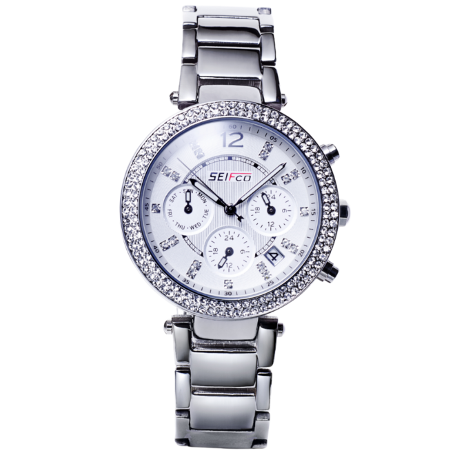 SEIFCO Classic Women’s Stainless Steel Quartz Watch with White Dial and Silver Bracelet