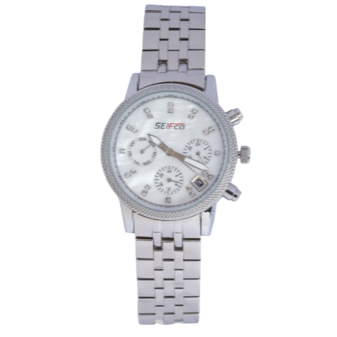 SEIFCO Classic Women’s Stainless Steel Quartz Watch with White Mother of Pearl Dial and Silver Bracelet