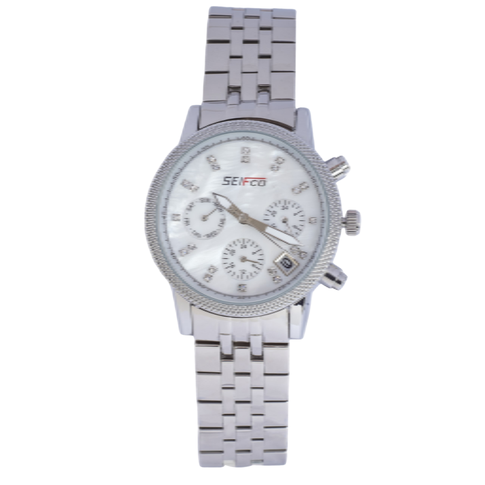 SEIFCO Classic Women’s Stainless Steel Quartz Watch with White Mother of Pearl Dial and Silver Bracelet