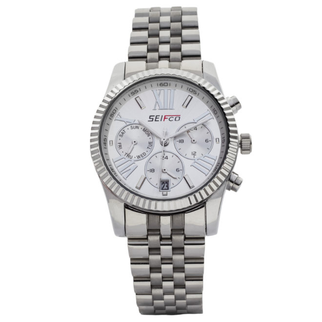 SEIFCO Classic Women’s Stainless Steel Quartz Watch with White Dial and Silver Bracelet