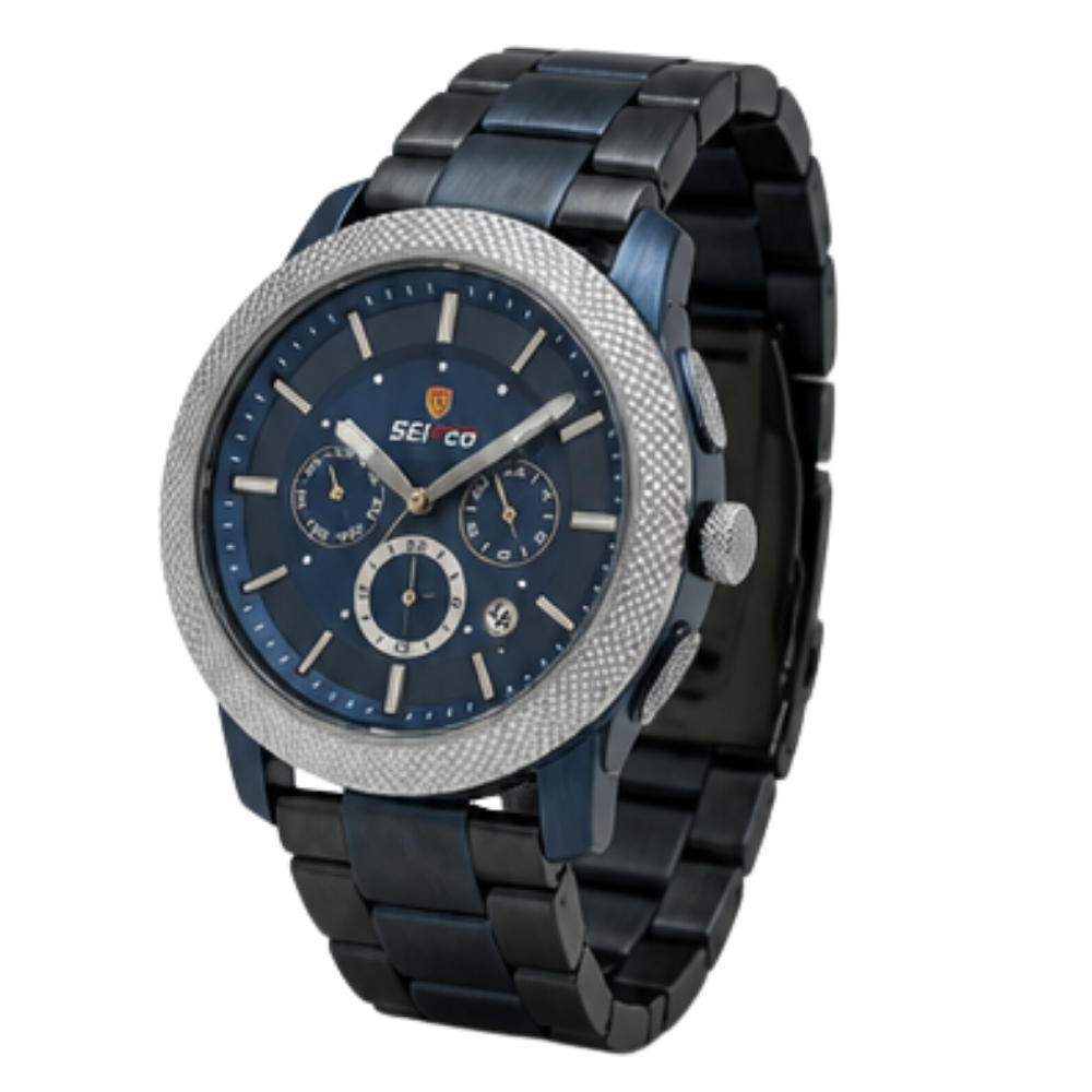 SEIFCO Sport Men’s Stainless Steel Quartz Watch with Blue Dial and Black Bracelet - الصورة 3