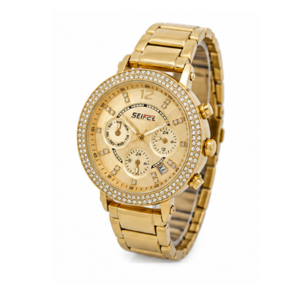 SEIFCO Classic Women’s Stainless Steel Quartz Watch with Gold Dial and Gold Bracelet - الصورة 2