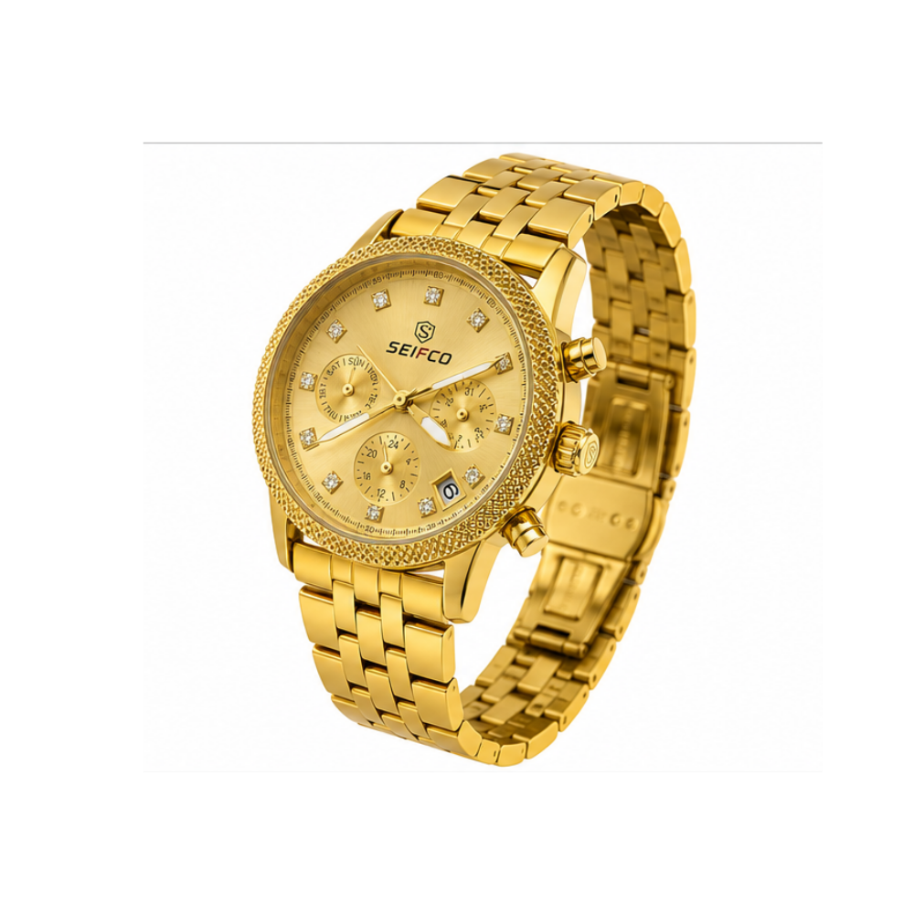 SEIFCO Classic Women’s Stainless Steel Quartz Watch with Gold Dial and Gold Bracelet - الصورة 2