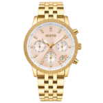 SEIFCO Classic Women’s Stainless Steel Quartz Watch with Rose Gold Dial and Gold Bracelet