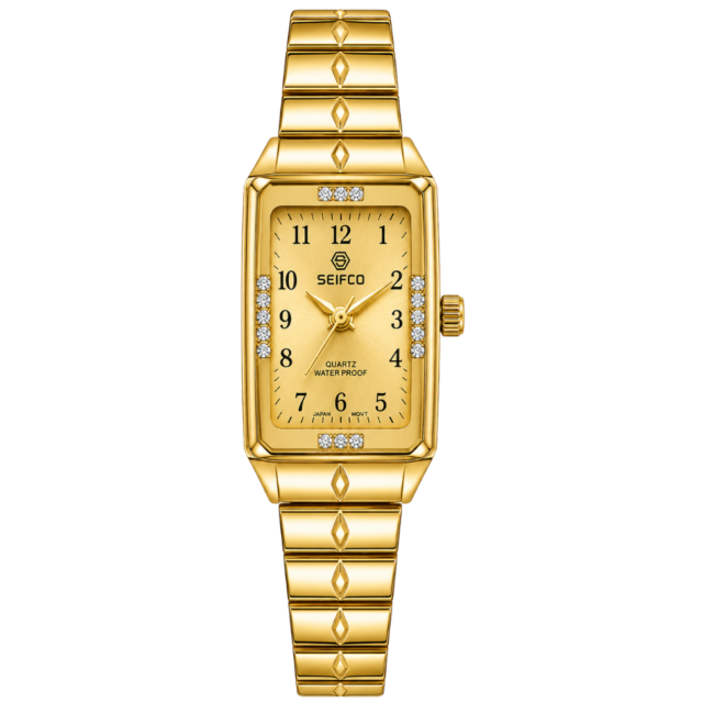 SEIFCO Classic Men’s Stainless Steel Quartz Watch with Gold Dial, Arabic Numerals and Gold Bracelet