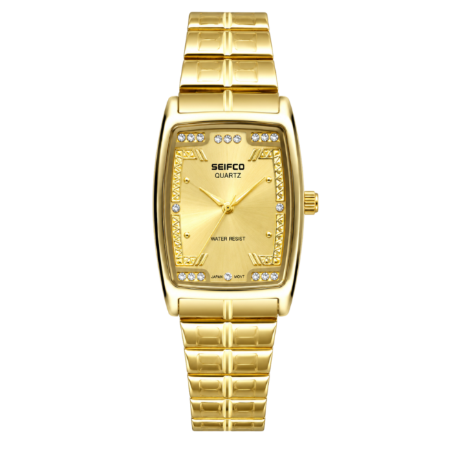 SEIFCO Classic Women’s Stainless Steel Quartz Watch with Gold Dial and Gold Bracelet