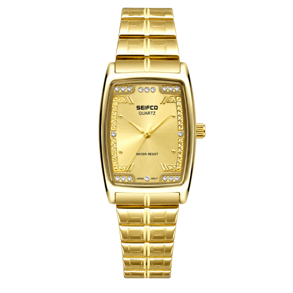 SEIFCO Classic Women’s Stainless Steel Quartz Watch with Gold Dial and Gold Bracelet