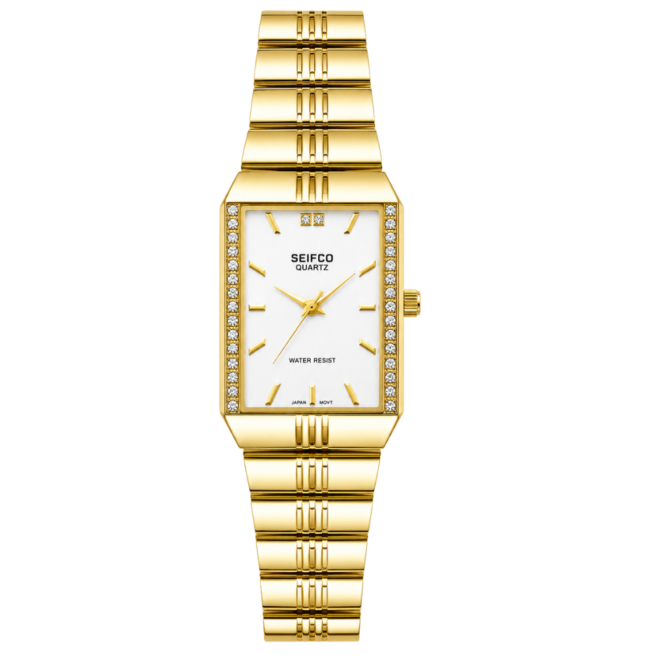 SEIFCO Classic Women’s Stainless Steel Quartz Watch with White Dial and Gold Bracelet