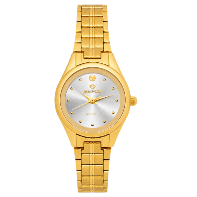 SEIFCO Classic Women’s Stainless Steel Quartz Watch with Silver Dial and Gold Bracelet
