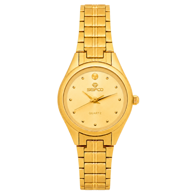 SEIFCO Classic Women’s Stainless Steel Quartz Watch with Gold Dial and Gold Bracelet