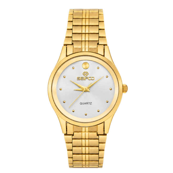 Seifco  unisex Quartz Watch, Silver Dial, Gold Stainless Steel Bracelet