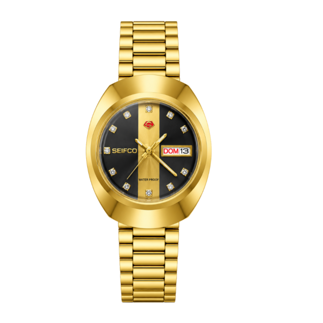 SEIFCO Classic Unisex Stainless Steel Watch with Black & Gold Dial