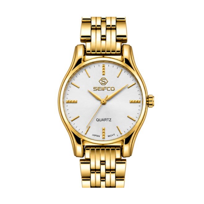 SEIFCO Classic Women’s Stainless Steel Quartz Watch with Silver Dial and Gold Bracelet