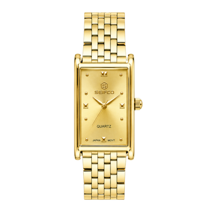 Seifco  unisex Quartz Watch, Gold Dial, Gold Stainless Steel Bracelet