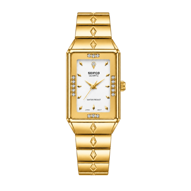 SEIFCO Classic Men’s Stainless Steel Quartz Watch with White Dial and Gold Bracelet