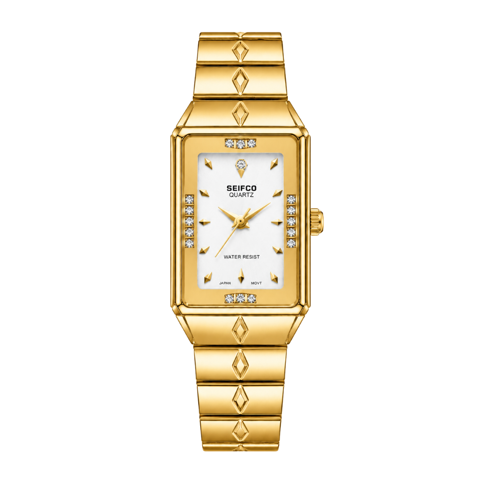 SEIFCO Classic Men’s Stainless Steel Quartz Watch with White Dial and Gold Bracelet