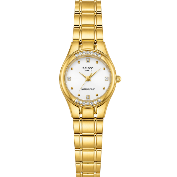 SEIFCO Classic Women’s Stainless Steel Watch with White Dial and Gold Bracelet