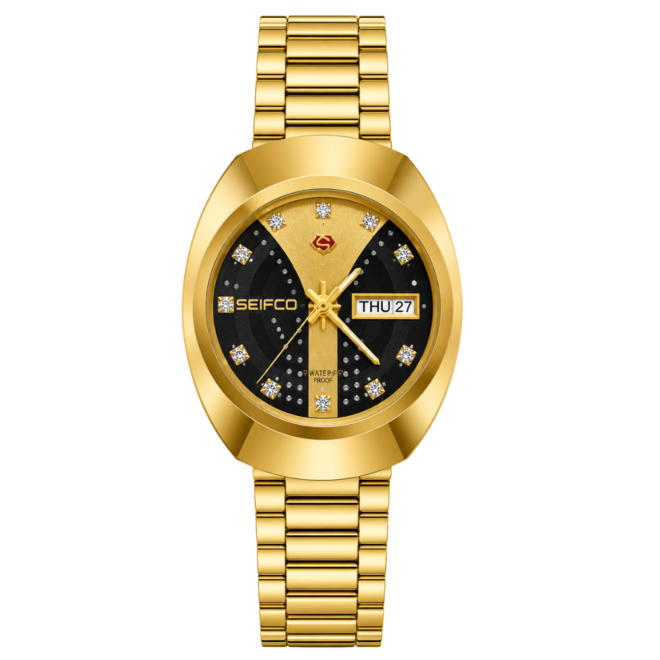 SEIFCO Classic Unisex Stainless Steel Watch with Black & Gold Dial