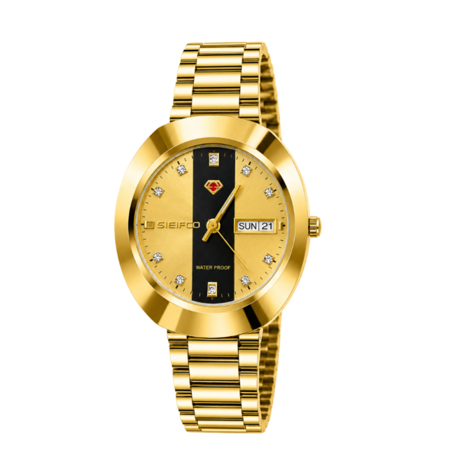SEIFCO Classic Unisex Stainless Steel Watch with Gold & Black Dial a