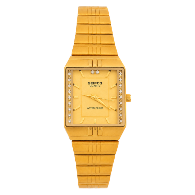 SEIFCO Classic Women’s Stainless Steel Quartz Watch with Gold Dial and Gold Bracelet