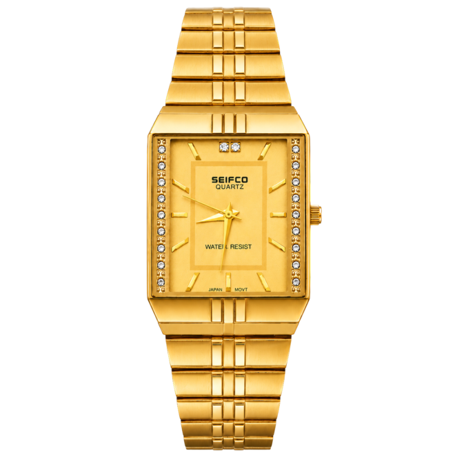 SEIFCO Classic Unisex Stainless Steel Watch with Gold Dial and Gold Bracelet