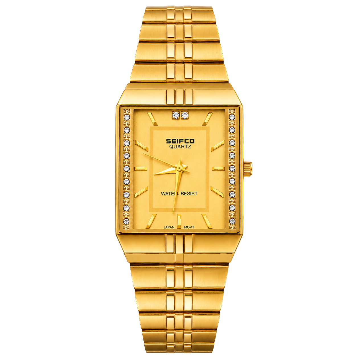 SEIFCO Classic Unisex Stainless Steel Watch with Gold Dial and Gold Bracelet