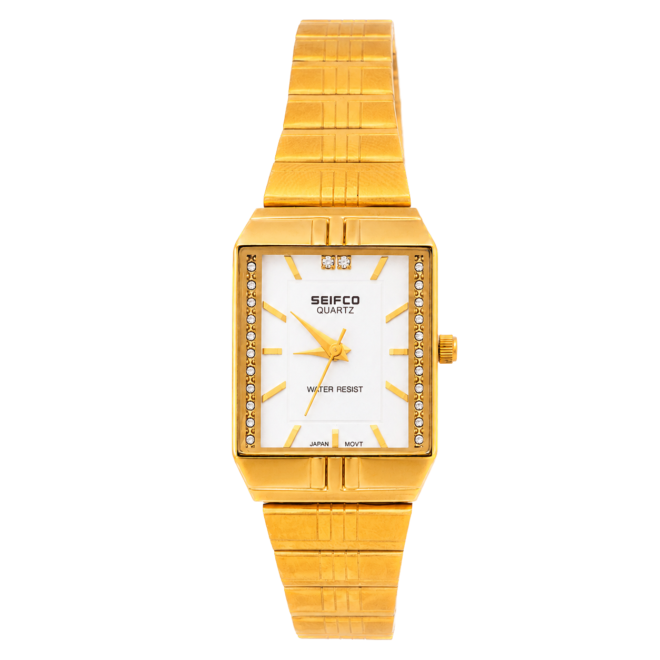 SEIFCO Classic Unisex Stainless Steel Watch with White Dial and Gold Bracelet