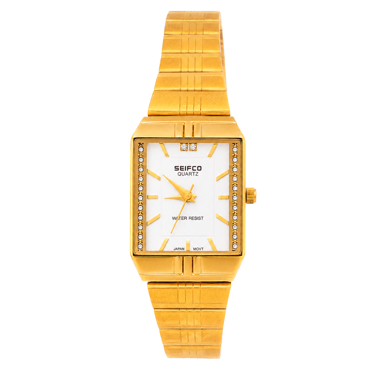 SEIFCO Classic Unisex Stainless Steel Watch with White Dial and Gold Bracelet
