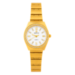 SEIFCO Classic Women’s Stainless Steel Quartz Watch with White Dial and Gold Bracelet