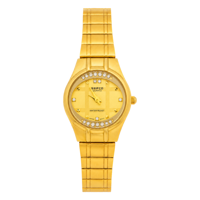 SEIFCO Classic Women’s Stainless Steel Watch with Gold Dial and Gold Bracelet